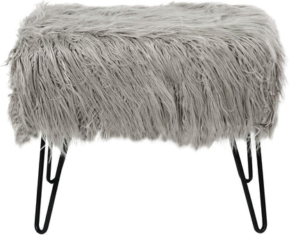 Home Soft Things Green Mongolian Faux Fur Ottoman, Desert Sage, 19'' x 13'' x 17'', Cozy Plush Fluffy Ottoman Foot Rest Stool for Living Room Bedroom Entryway Makeup Bench End of Bed Home Décor