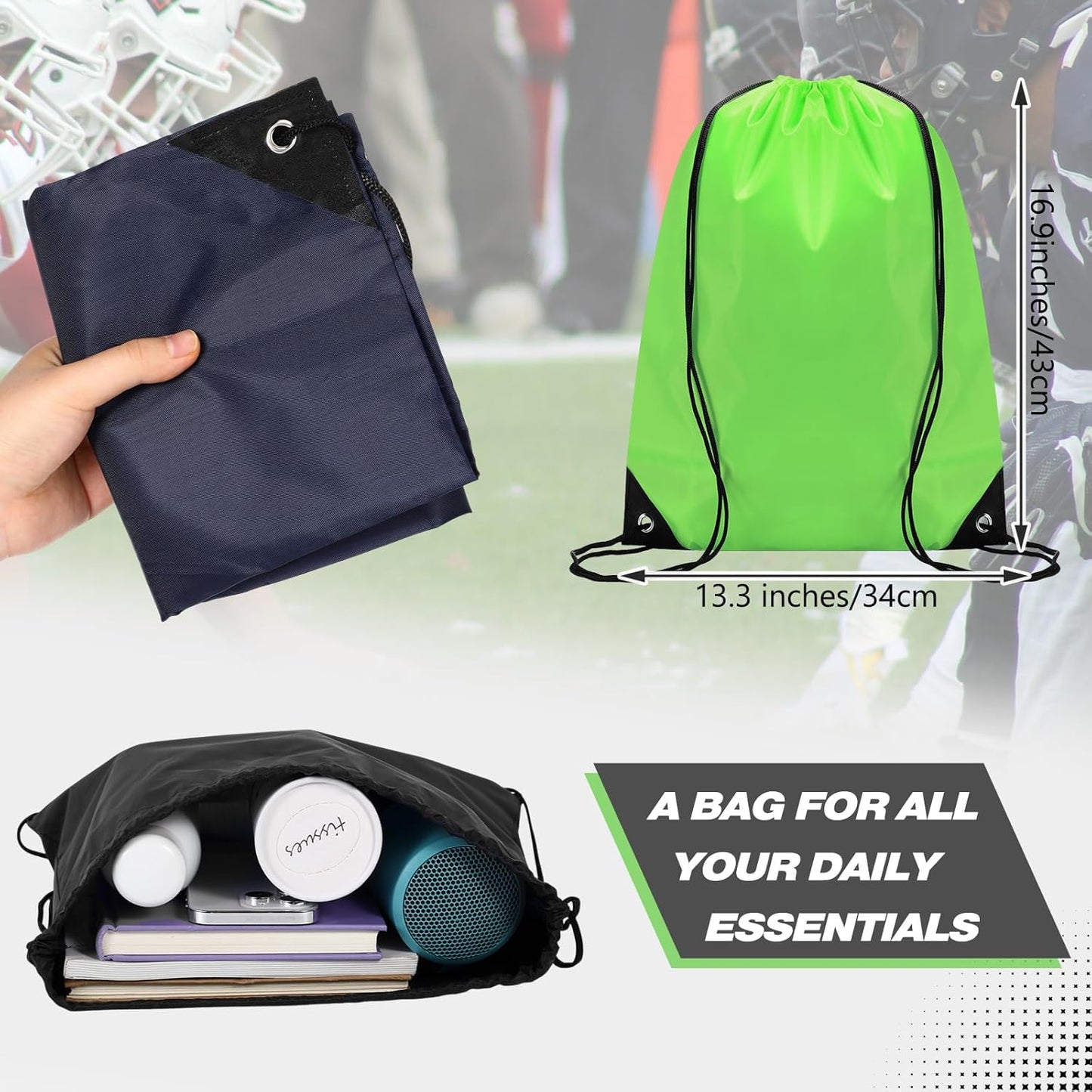 Shappy Drawstring Backpack Bulk Sports Gym Cinch Bag Polyester String Bag for Men Women(10 Colors,100 Pcs)
