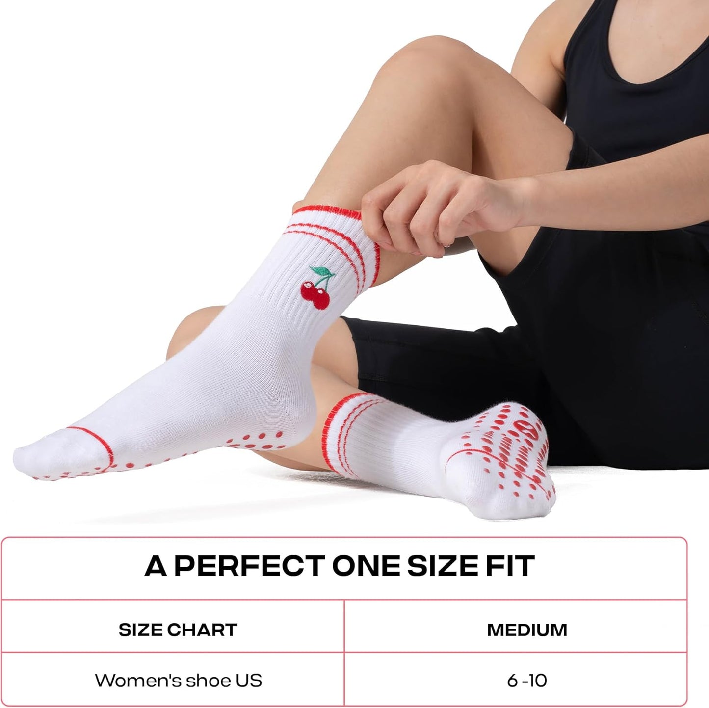 COOLMATE Pilates Socks with Grips for Women, Yoga Socks, Crew Non Slip Women for Barre, Pilates Gifts for Women - Colors A