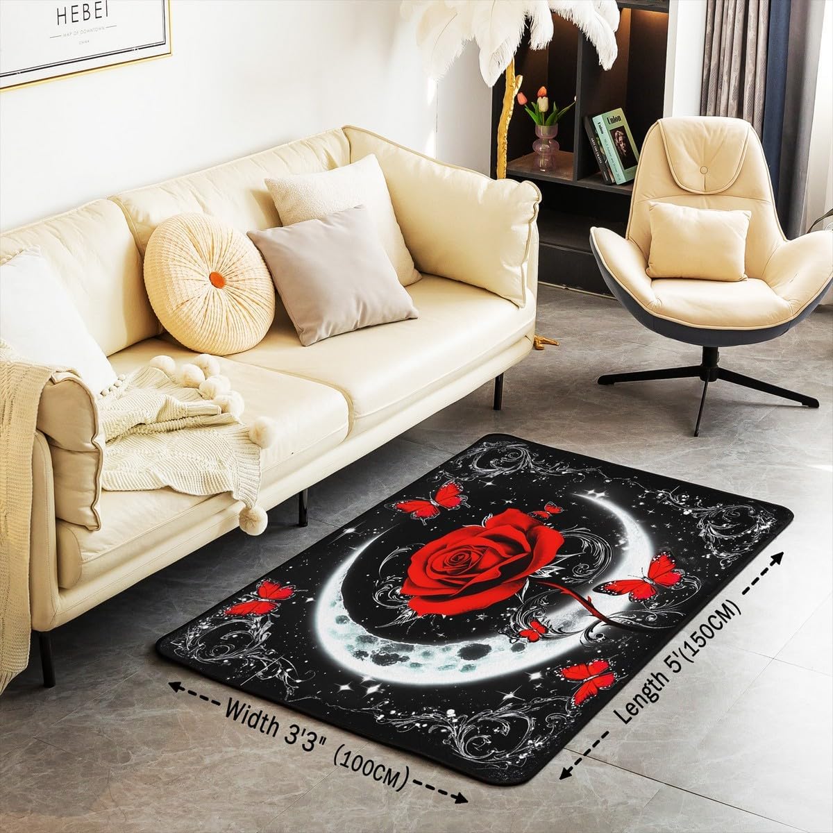 Feelyou Floral Rose Indoor Floor Mat Set,Romantic Blue Rose Rugs for Living Room Bedroom Area Rug 3x5,Boys Girls,Botanical Flower Rose Accent Rug Doormats Floor Mat for All Season