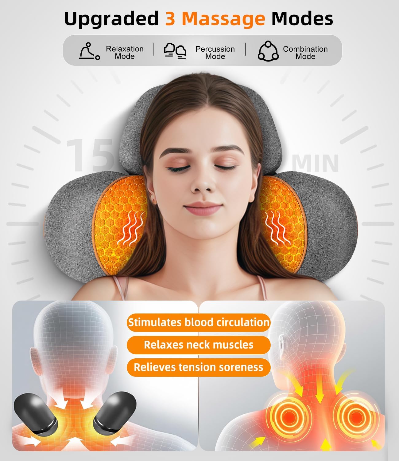 Upalled Cordless Heated Neck Massager Pillow for Pain Relief Deep Tissue, 3-in-1 Rechargeable Neck Cervical Traction Device with Heat, Massage, Electric Stretch, Ergonomic Neck Shoulder Relaxer, Grey