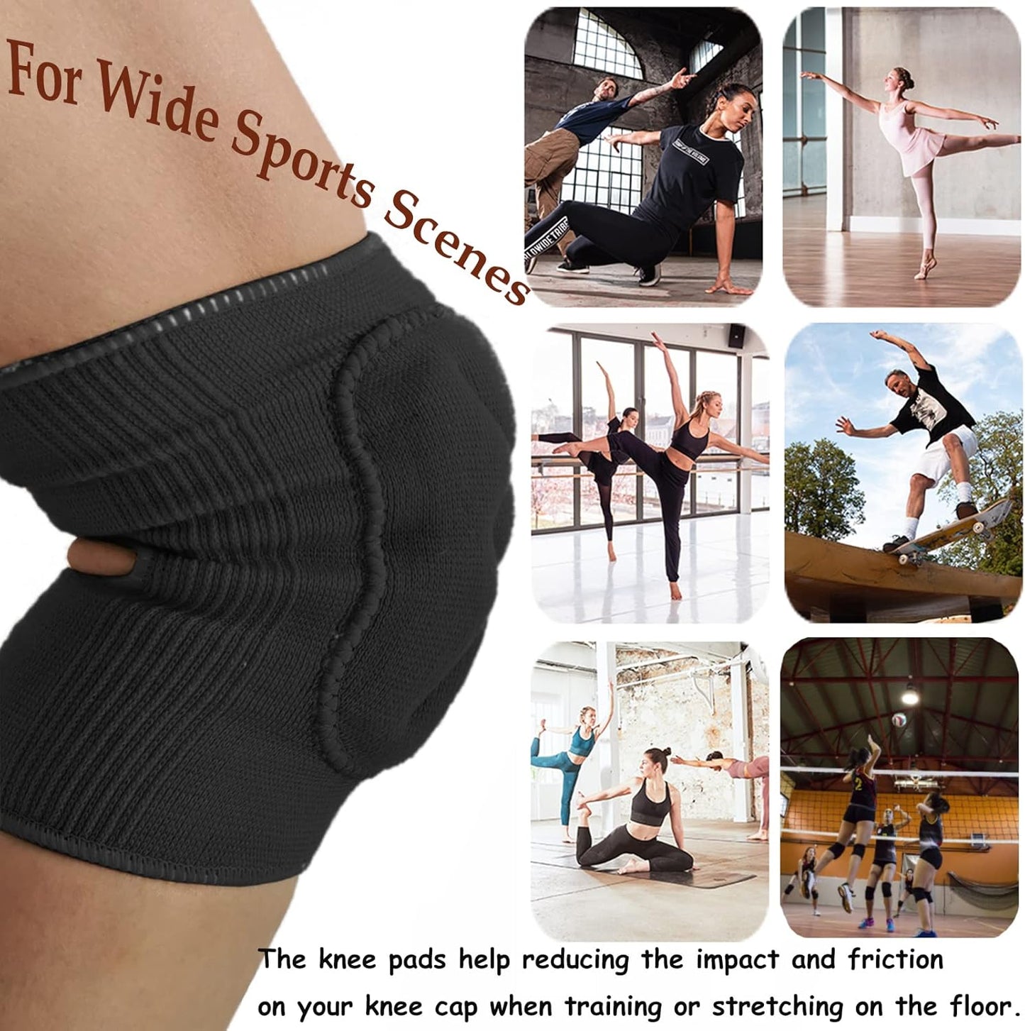 DANCEYOU Dance Knee Pads Thick Soft Sponge Volleyball Knee Brace for Big Kid Teen Adults Workout Knee Protector Football Pole Dance Yoga Tennis Running