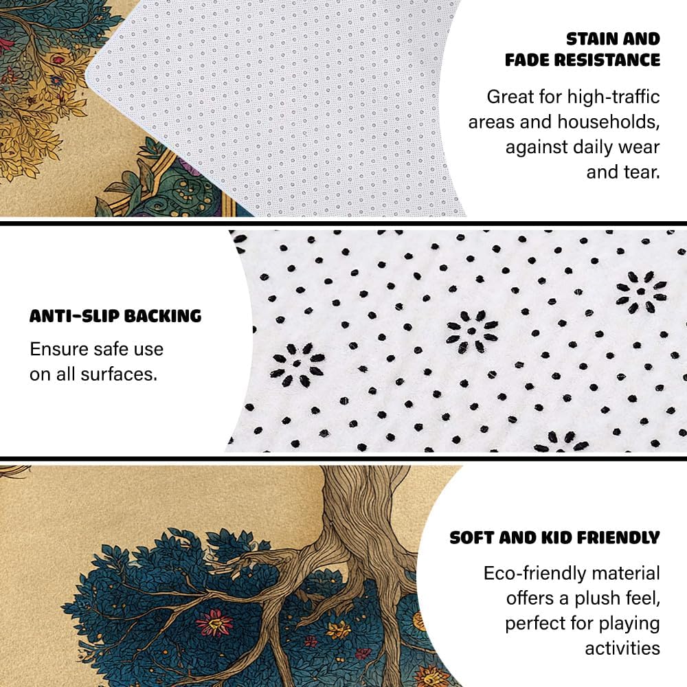 Tree of Life Area Rug – Bohemian Mandala Carpet for Living Room, Bedroom, Meditation Space, Yoga, Spiritual Home Décor – Large Soft Floor Mat for Indoor Decoration (TOL08)