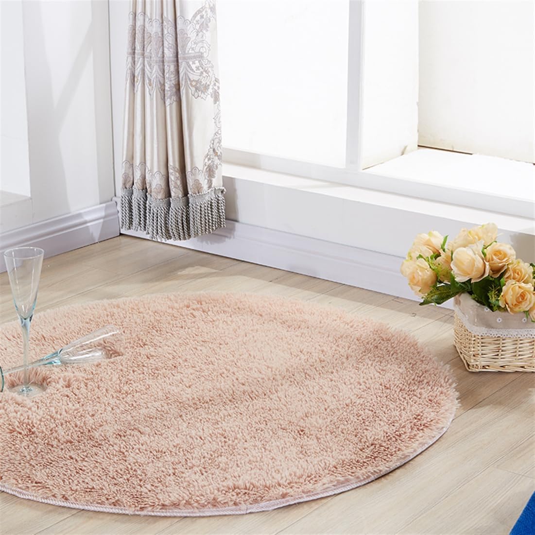 Plush Round Rug Soft Indoor Modern Area Rugs Yoga Mat for Children Bedroom Home Decor Nursery Grey 2 Feet