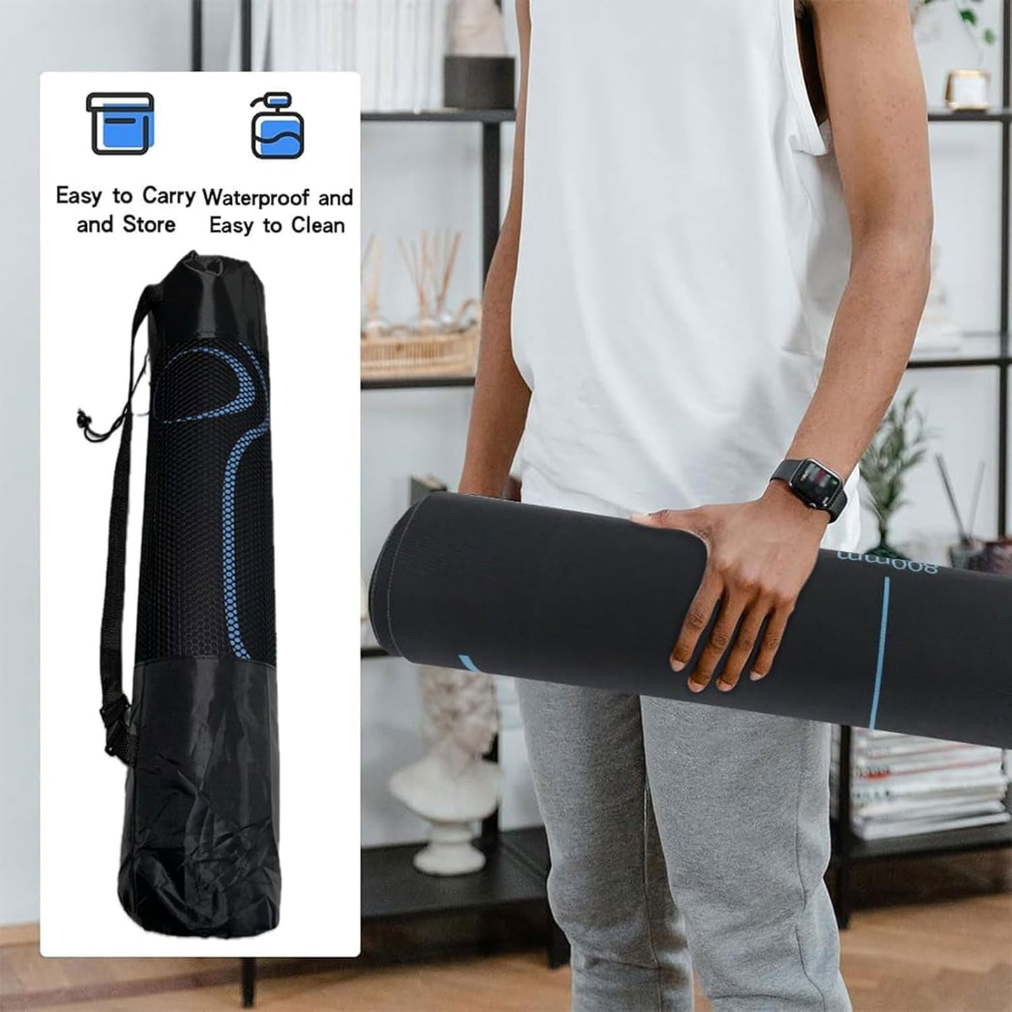 Non-Slip Workout Mat for Ab Roller Wheel, Exercise Mat with Storage Bag, 7mm Extra Thick Exercise Equipment Yoga Floor Mats Home & Gym Sound Insulation Protection Pads