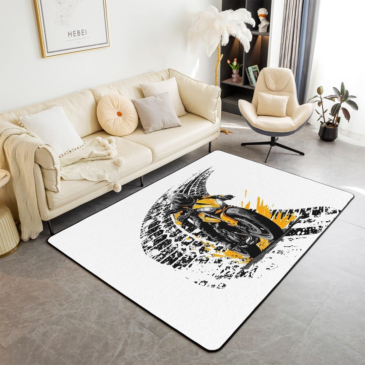 Feelyou Dirt Bike Area Rug 3x5 Kids Extreme Sports Green Honeycomb Living Room Rugs for Bedroom Boys Girls Teens Racing Motocross Rider Decorative Carpet Rug Non-Slip Motorcycle Indoor Floor Mat