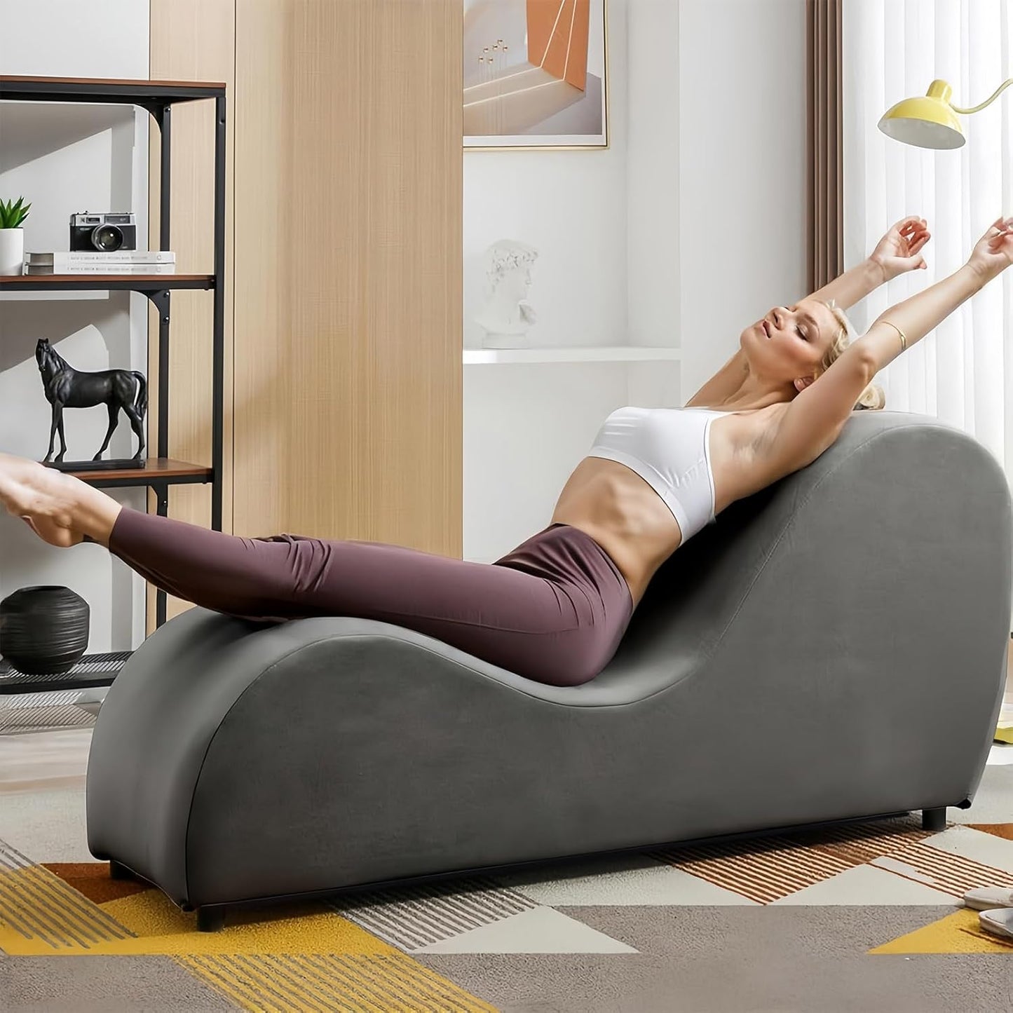 Yoga Chair, Yoga Chaise Lounge Chair Indoor, Yoga Chairs for Adults Exercise, Stretching, Relaxation, Ergonomic Design, Tantra Chair for Bedroom Living Room