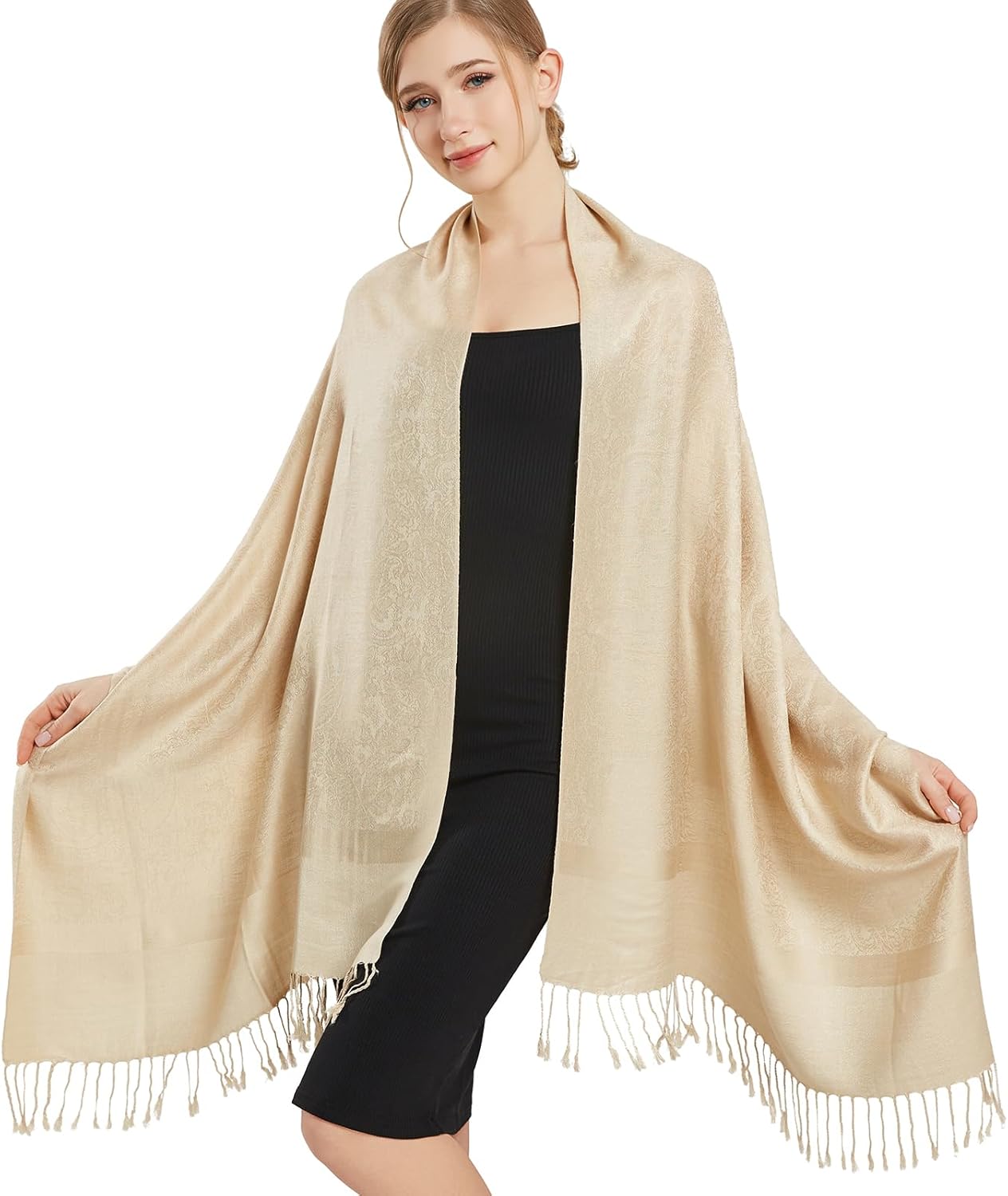 vimate Silky Paisley Pashmina Shawl Scarf-Women's Soft Double-side Jacquard Pashminas Wrap for Evening Dress Travel Shawl