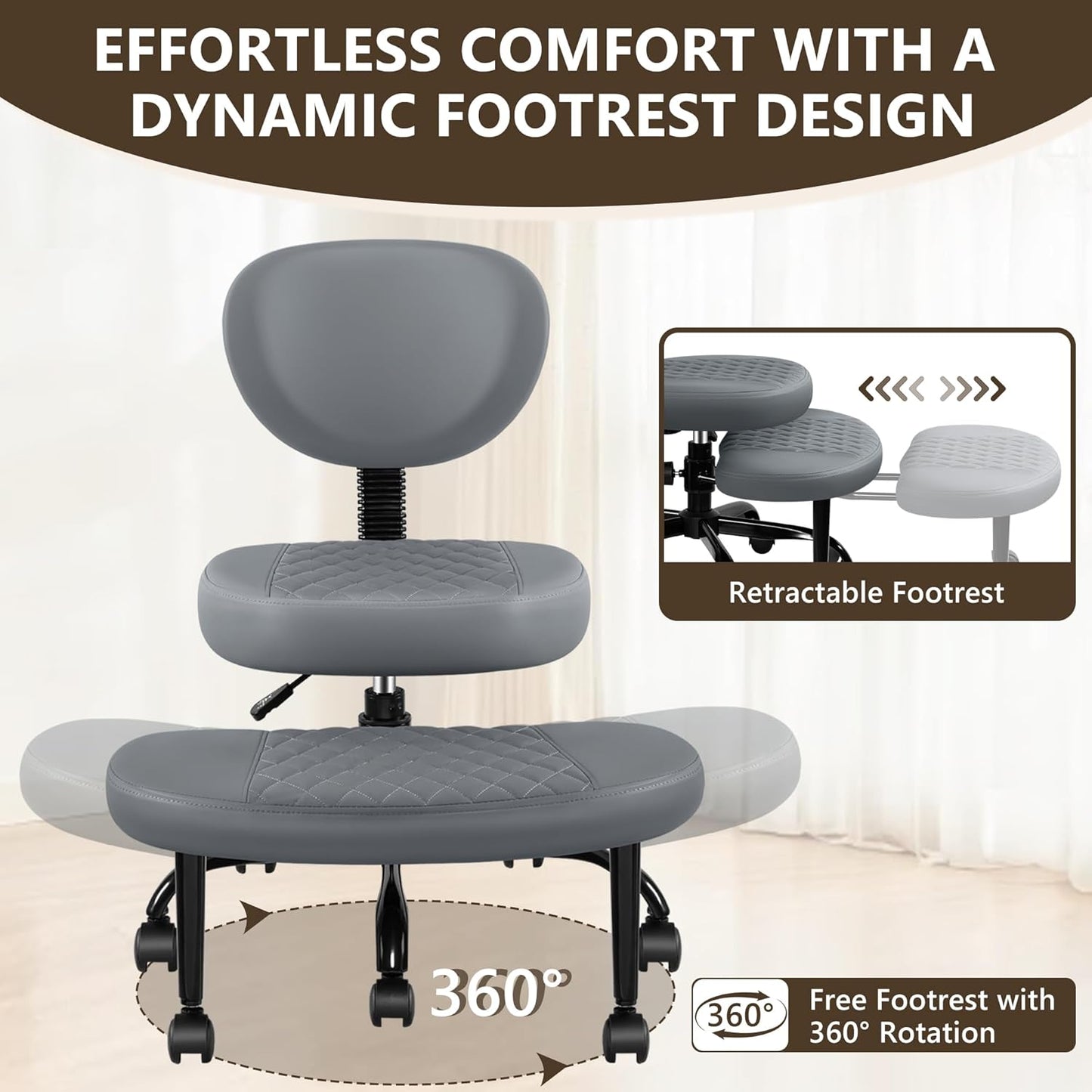 AtHope Ergonomic Cross Legged Office Chair with Wheels - Adjustable Height for Meditation, ADHD Desk & Yoga - Wide Criss Cross Design with Lumbar Support, Kneeling Chair - Black