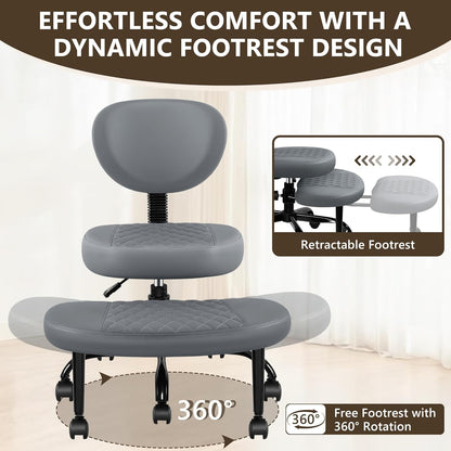 AtHope Ergonomic Cross Legged Office Chair with Wheels - Adjustable Height for Meditation, ADHD Desk & Yoga - Wide Criss Cross Design with Lumbar Support, Kneeling Chair - Black