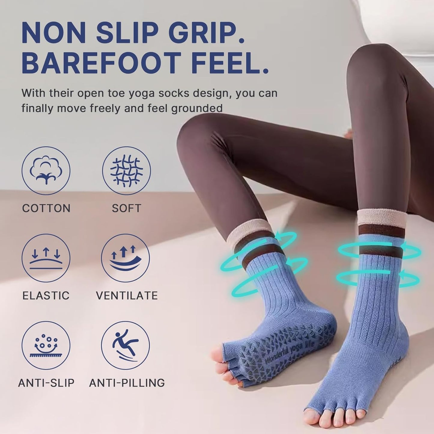 Pilates Socks for Women Grip Yoga Non Slip Socks for Barre Dance Workout Hospital