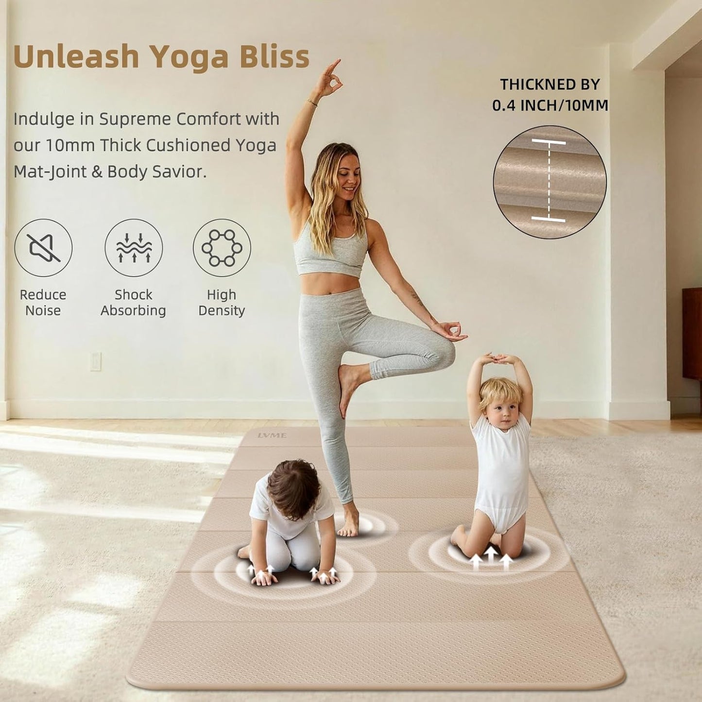 Large Yoga Mat, 74"x47.2" Extra Wide & Long Foldable Yoga Mat, 0.4" Thick Folding Yoga Mat, 2-Person Workout Mat for Home Gym, Extra Large Non-Slip Fitness Mat for HIIT, Yoga, Stretching, Portable Design for Easy Storage