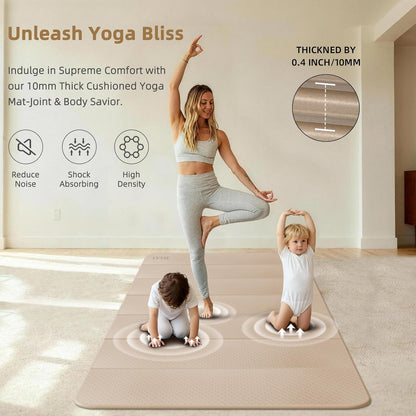 Large Yoga Mat, 74"x47.2" Extra Wide & Long Foldable Yoga Mat, 0.4" Thick Folding Yoga Mat, 2-Person Workout Mat for Home Gym, Extra Large Non-Slip Fitness Mat for HIIT, Yoga, Stretching, Portable Design for Easy Storage