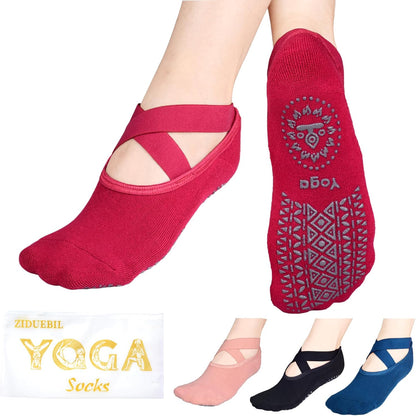 4-Pack Professional Yoga Socks for Women - Pilates Grip Socks for Barre, Dance, Plasticity, Home, Studio - Fits US 5-10