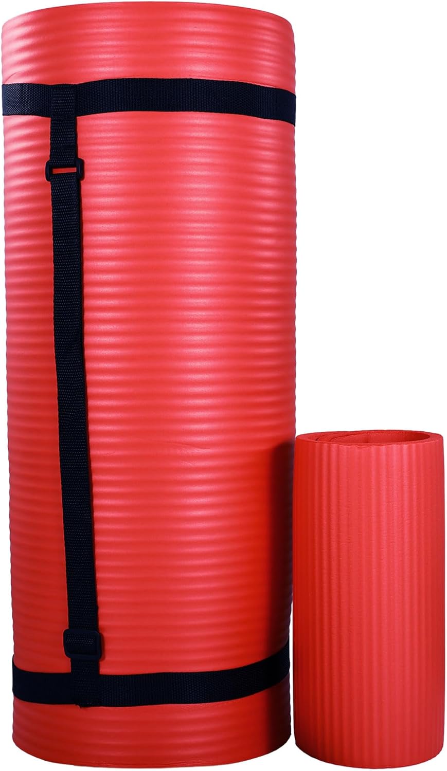 BalanceFrom 71x24 Inches Yoga Mat with Knee Pad and Optional Blocks – Extra 1-Inch Thick Non-Slip Foam with Anti-Tear Surface and Carrying Strap for Home, Studio, or Gym Workouts
