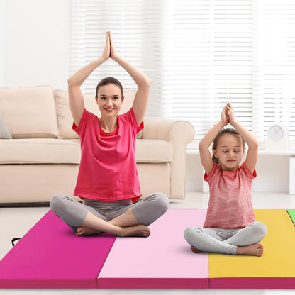 Giantex 4'x10'x 2" Gymnastics Mat, 4-Panel Folding Aerobics Exercise Mat w/Hook & Loop Fastener, Carrying Handle, Portable Tumbling Mat for Stretching Yoga Cheerleading Martial Arts