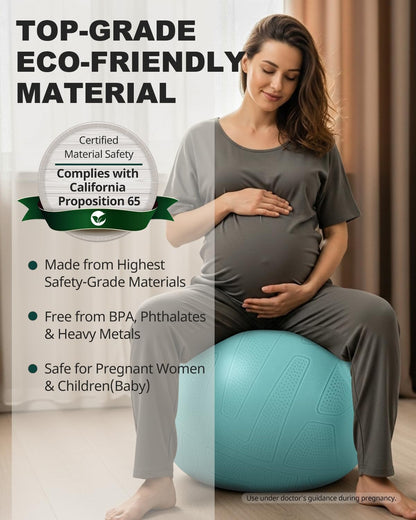 Trideer Pregnancy Birthing Ball, 1.7mm Extra Thick Yoga Ball for Maternity, Labor, Physio, Recovery, Exercise Guide & Daily Comfort Tips for All Trimesters, 1000LB Anti-Burst Non-Slip Stability Ball