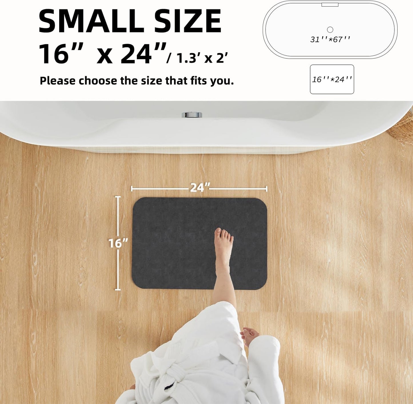 TYUU Bath Mat, Bathroom Rugs Non Slip Washable Thin Absorbent Quick Dry Bath Mat Fits Under Door Bathroom Floor Mat Perfect for Bath, Shower, or Sink 24"x36" Dark Grey