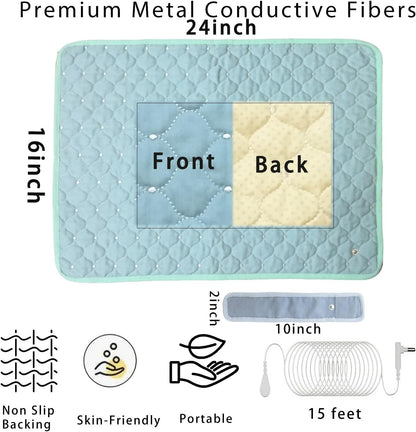 Conductive Metal Fabric Grounding Mat Set with Grounding Wristband and 15ft Cord for Bed/Desk/Floor/Feet - Machine Washable, Healthy Material to Improve Sleep and Wellness