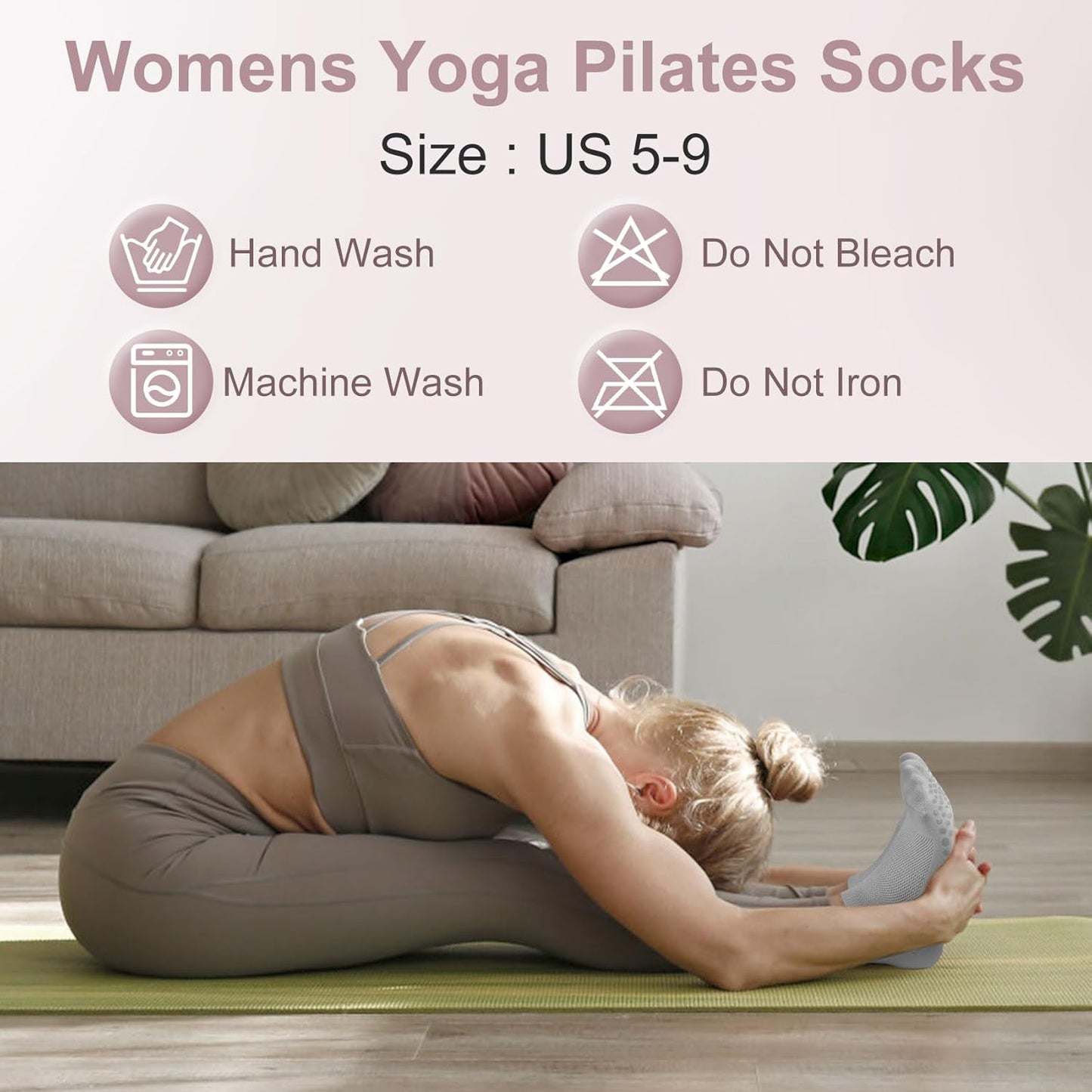 YSense 6 Pairs Pilates Socks with Grips for Women Non Slip Grip Socks Yoga Socks for Ballet Athletic Workout Hospital