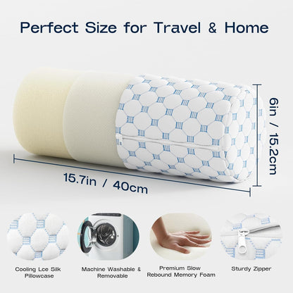 Neck Roll Pillow, Memory Foam Neck Support Pillows, Round Neck Pillows, Cylinder Bolster Pillows for Bed, Couch, and Yoga, Removable Washable Cover,18 * 4.1 * 4.1inch (Cool-Blue)
