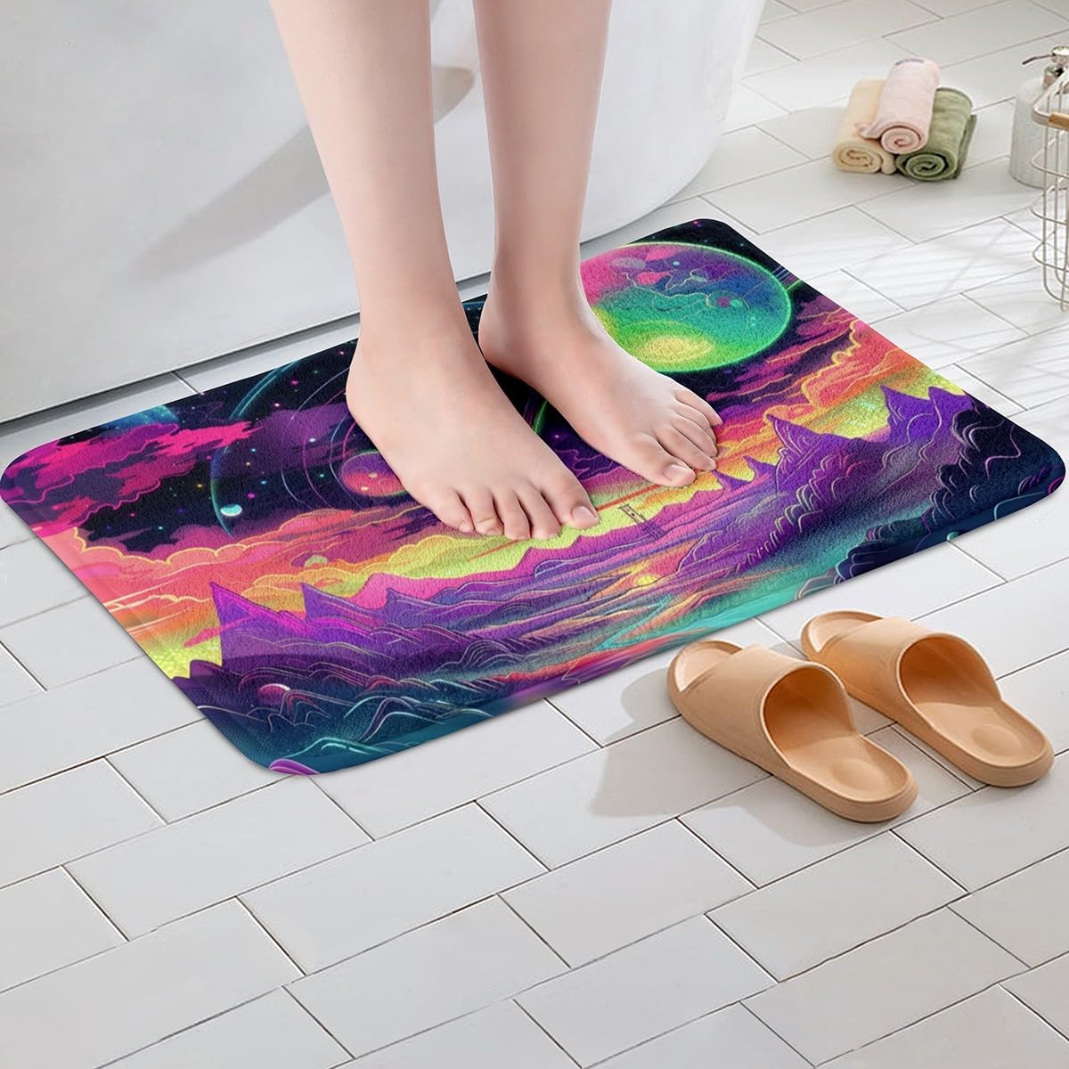 Erosebridal Yoga Bathroom Rugs Gradient Bath Mat,Meditation 20"X 32" Doormats Floor Mats for Kids Boys Girls Teens Lotus Art Non Slip Bath Rug