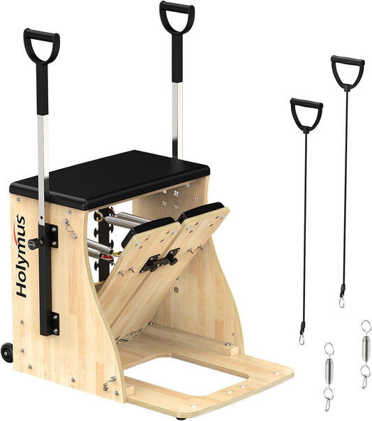 Holymuss Pilates Chair with Handles, Upgrade Split Pedals & Resistance Bands - Professional Adjustable Fitness Chair for Home, Studio & Gym Use - Customizable Resistance Levels