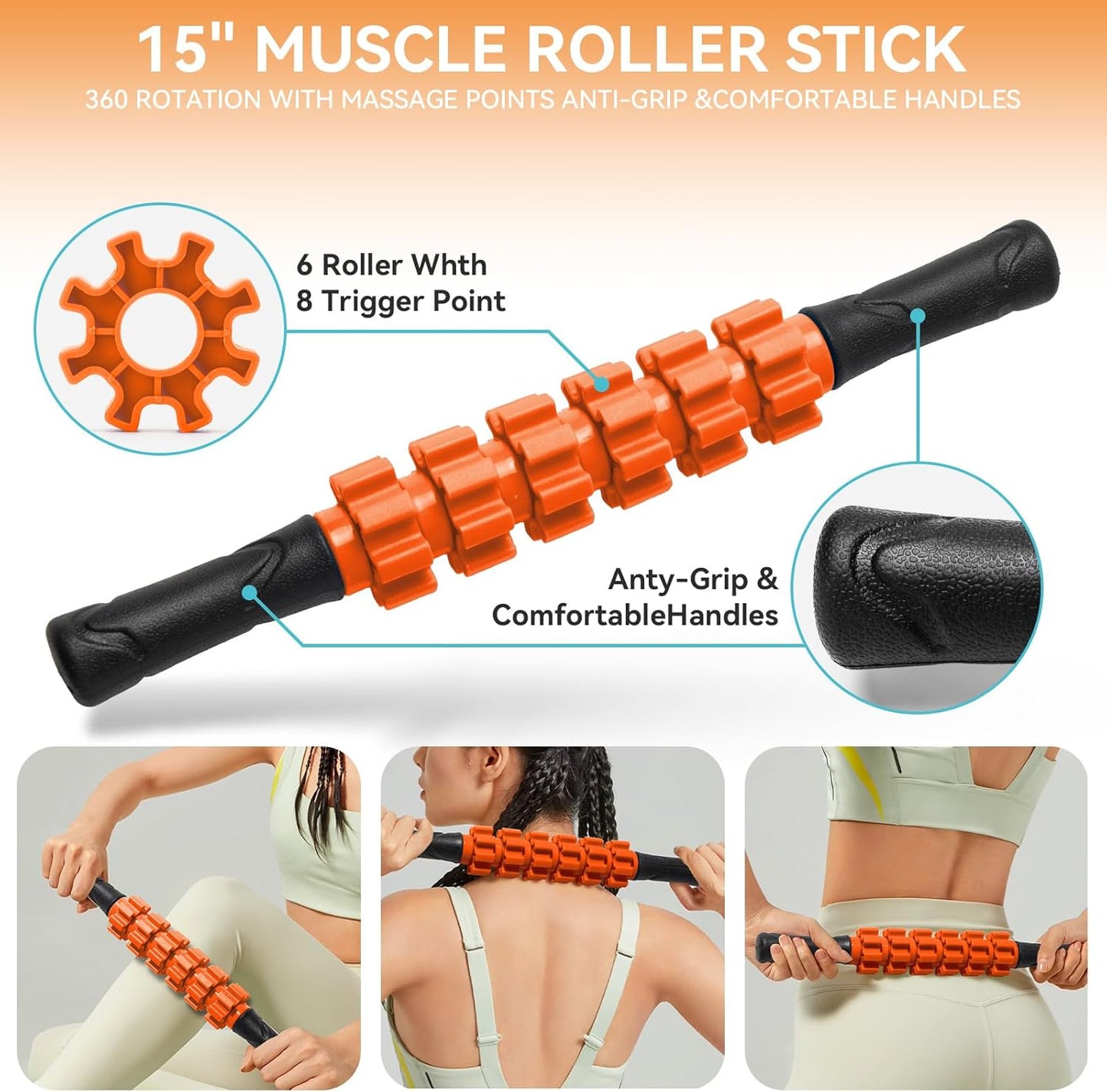 Krightlink 5-in-1 Foam Roller Set - Deep Tissue Muscle Recovery Kit with High Density Exercise Roller, Massage Ball, Resistance Band & Carry Bag for Physical Therapy & Pain Relief (Black)