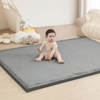 Baby Play Mat for Floor,1.3" Thick Memory Foam Tummy Time Mat,Soft Coral Velvet Nursery Rug,Large Non Slip for Crawling,Toddlers,Infants,Kids,Yoga & Tatami Style for Living Room(Dark Gray)