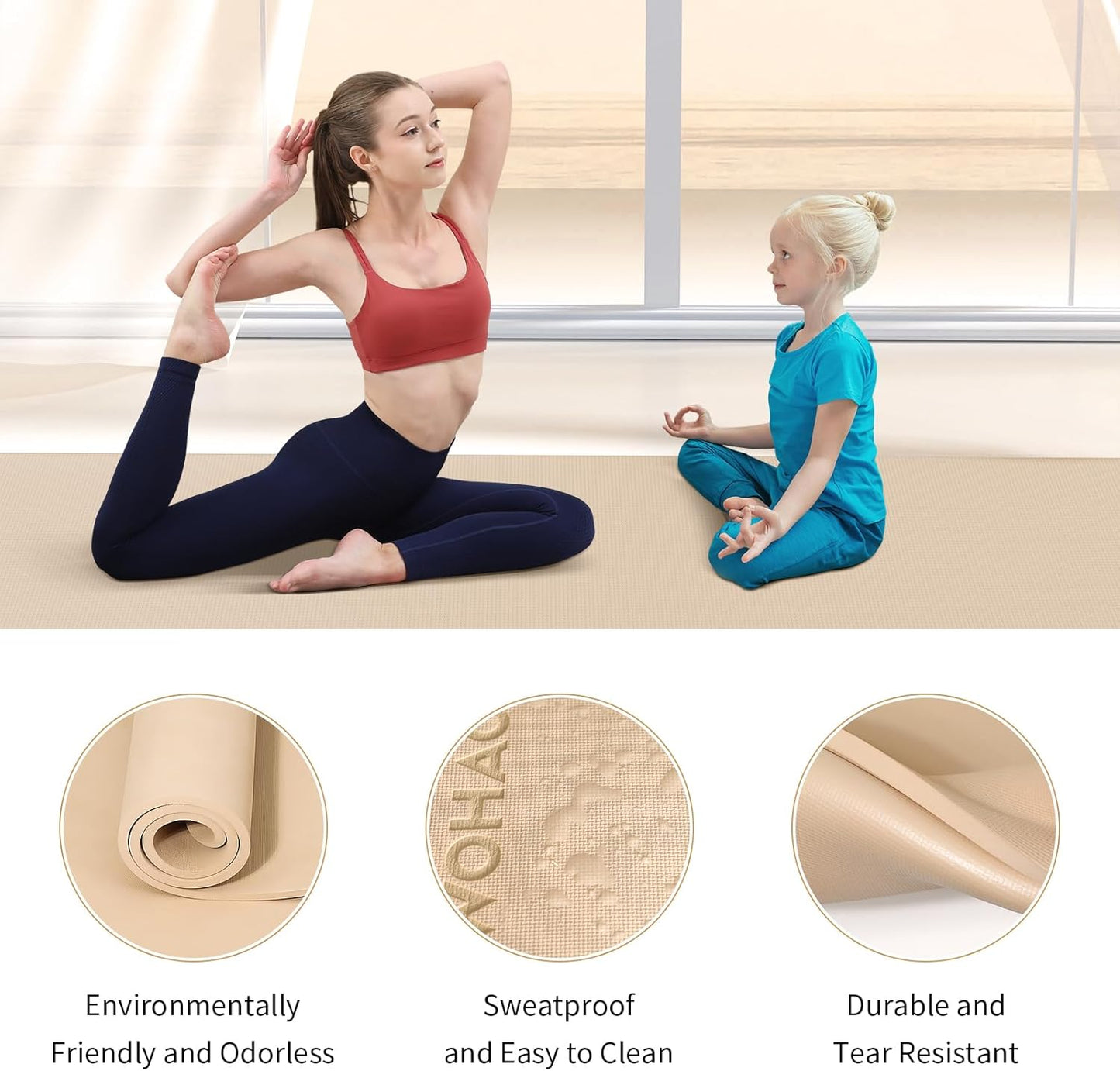 Extra Wide & Thick 8mm Yoga Mat, 72"x31.5" Large Non Slip Exercise Mat, Premium POE Material for Superior Cushioning & Stability, with Strap for Home Gym, Pilates