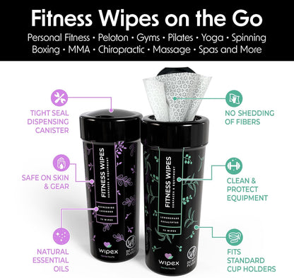 Wipex Yoga Mat Cleaner & Fitness Wipes - Natural Lavender & Vinegar Gym Equipment Cleaner - 75 Gym Wipes to Clean Yoga Mats, Spinning & Peloton Bikes, Weight Machines & Surfaces