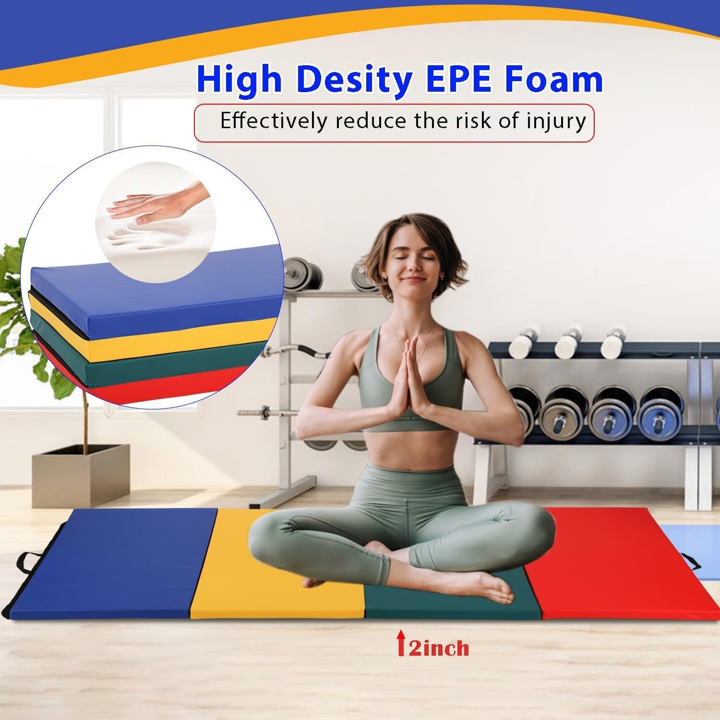 Gymnastics Tumbling Mats Portable Gymnastics Mat Folding Tumbling Mat Thick Yoga Mat Exercise Mat with Carrying Handles for home Workout outdoor Yoga Gymnastic