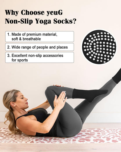 yeuG Pilates Socks for Women Non Slip Grip Socks for Yoga, Barre, Hospital, Barefoot Grippy Yoga Sock Womens Gifts 4 Pairs