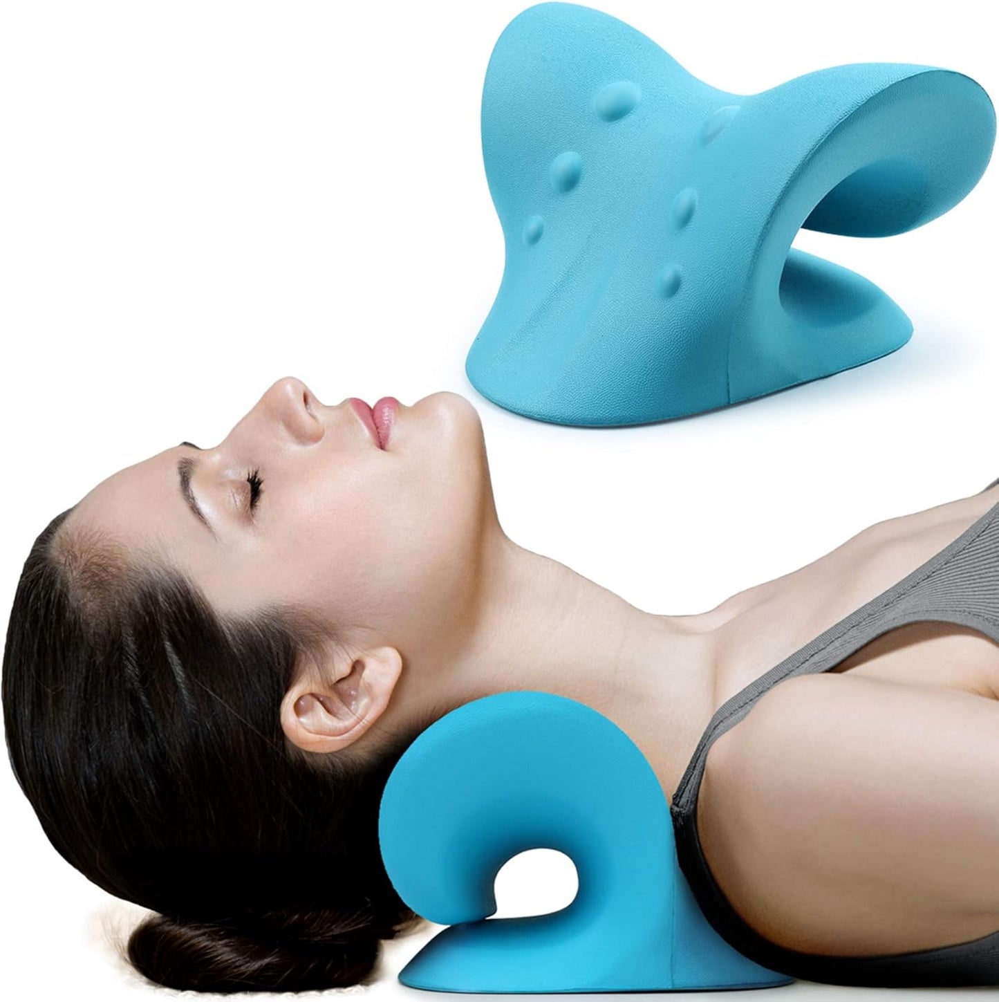 RESTCLOUD Neck and Shoulder Relaxer, Cervical Traction Device for TMJ Pain Relief and Cervical Spine Alignment, Chiropractic Pillow, Neck Stretcher (Black)