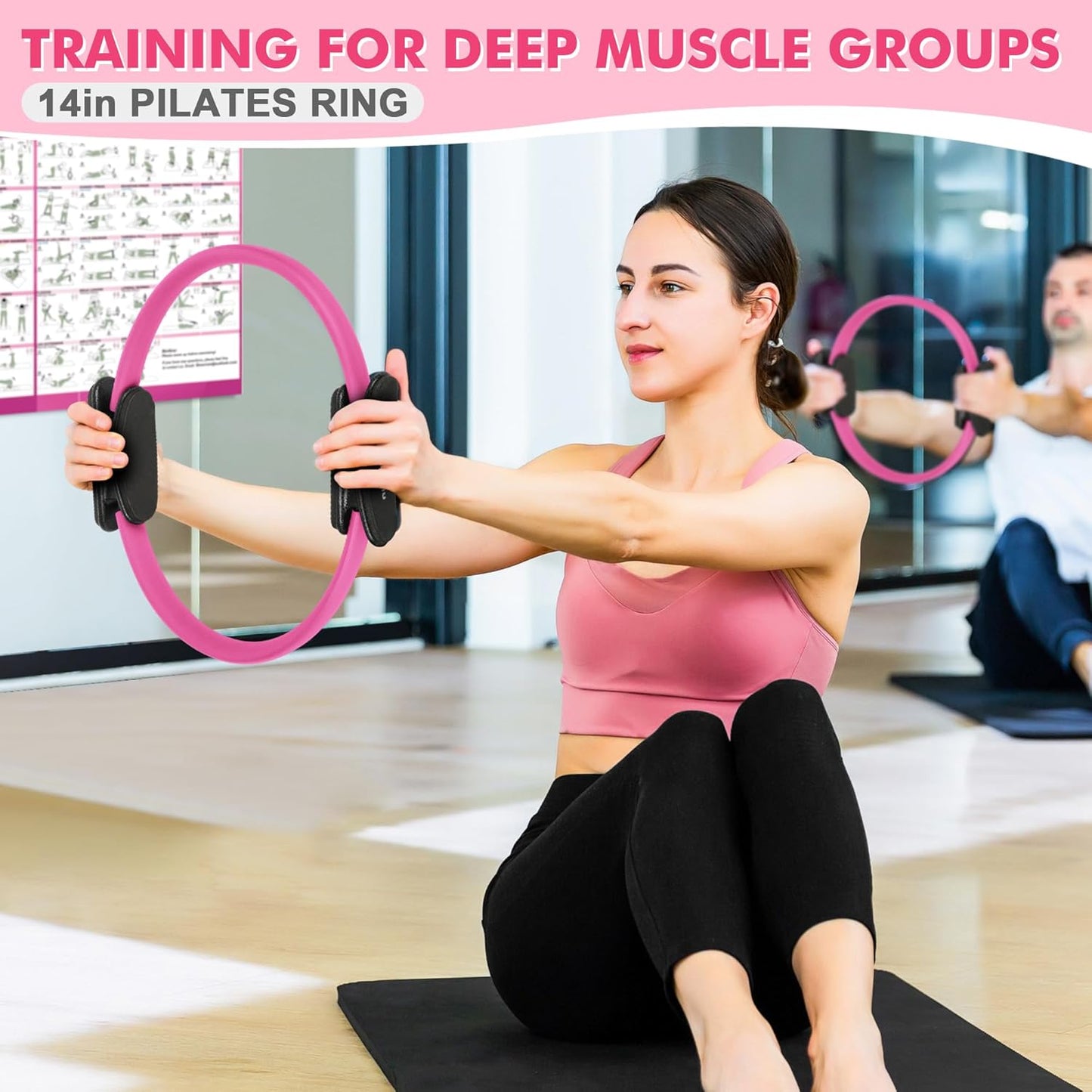 Goocrun Pilates Ring Set Exercise Equipment, with Exercise Resistance Bands Set, Pilates Ball, Sliding Disks. Portable Home Gym - with Fitness Guide Poster