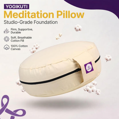 Yogikuti 100% Cotton Meditation Cushion (Round) with Handle | Firm & Comfortable Yoga Cushion | Removable Washable Cover | Floor Seating Support for Meditation, Yoga & Pranayama