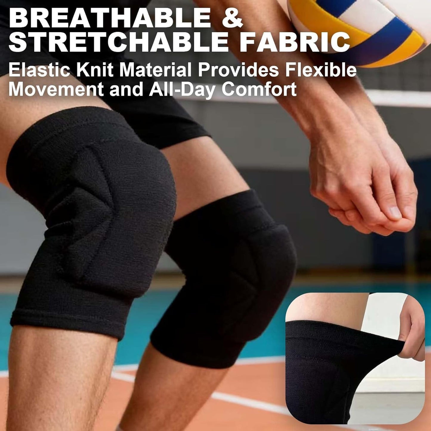 Volleyball Knee Pads, Skating Men & Women Kneepads for Dance, Yoga, Basketball, Softball, Football, Soccer - Anti-Slip Work Knee Sleeves with Thick Foam Pad for Wrestling, Cleaning, Running for Adult, Black M