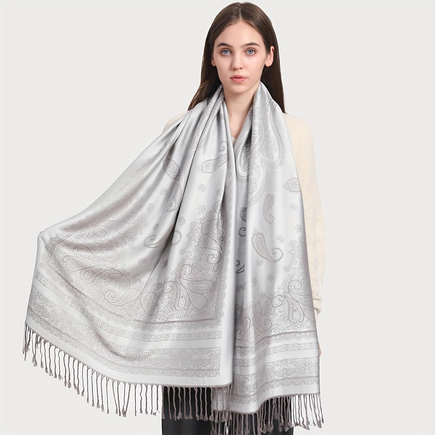 Ciormis Two Tone Silky Paisley Pashmina Shawl Scarf,Soft Women's Rave Jacquard Pashminas Wrap Scarves