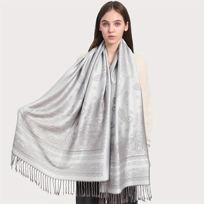 Ciormis Two Tone Silky Paisley Pashmina Shawl Scarf,Soft Women's Rave Jacquard Pashminas Wrap Scarves