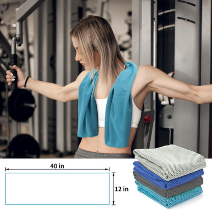 YESLIFE 4 Pack Cooling Towels 40"x12", Gym Towels for Men and Women, Soft Breathable Workout Towels for Yoga, Running, Sport, Workout, Camping, Fitness & More (Blue, Grey, Green, Pink)