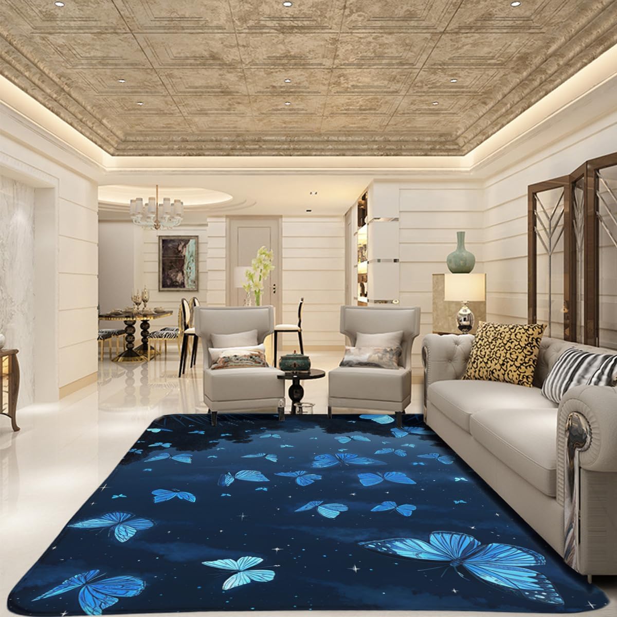 Butterfly Carpet Area Rug - Lovely Butterflies Printed Carpets for Kids Butterfly Theme Living Room Indoor Bedroom Decor Soft Polyester Yoga Mat 2'x3'