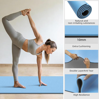 10mm Thick Yoga Mat for Tall Men & Women, Extra Long 76x28in Non Slip TPE Exercise Mat with Carrying Strap, Mat for Yoga Pilates Fitness,Indoor Outdoor Use
