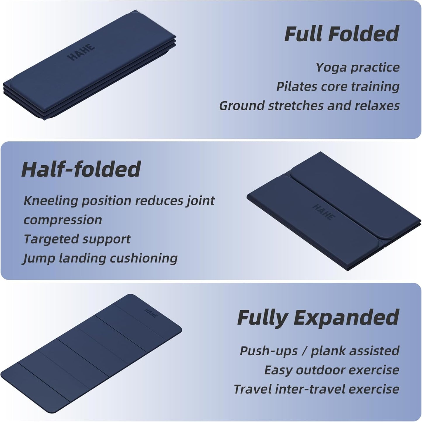 Foldable Yoga Mat,74"Lx32"Wx1/3"Thick,Folding Exercise Mat,Non-slip Wide Pilates Mats for Home Workout/Travel, Portable Yoga Mat Thick for Yoga/Pilates/Camping/Floor Exercises