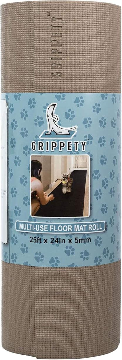 Slip-Resistant Floor Mat Roll & Yoga Mat – 25ft x 24" x 5mm – Cut-to-Fit Hallway Runner, Kitchen Mat, Drawer Liner, Shelf Liner, Bench Mat, Washable Pet Crate Pad, Cabinet Liner – Mocha