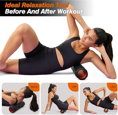 Foam Roller, 15" High Density Foam Back Roller, Wave Textured Massage Roller for Deep Muscle Massage Pilates Yoga,Fitness Exercise Roller for Whole Body Release(Black)
