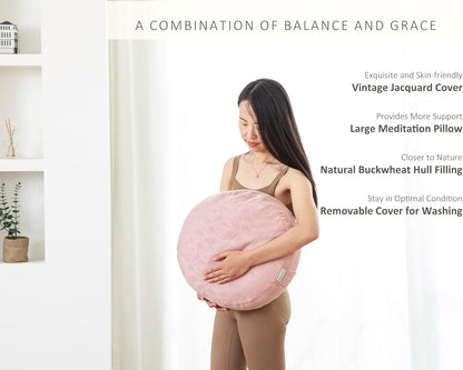 Meditation Cushion, Comfortable Meditation Pillow with Peacock Feather Jacquard Cover. Buckwheat Hull Filled Zafu Floor Pillow 16 * 16 * 5 in
