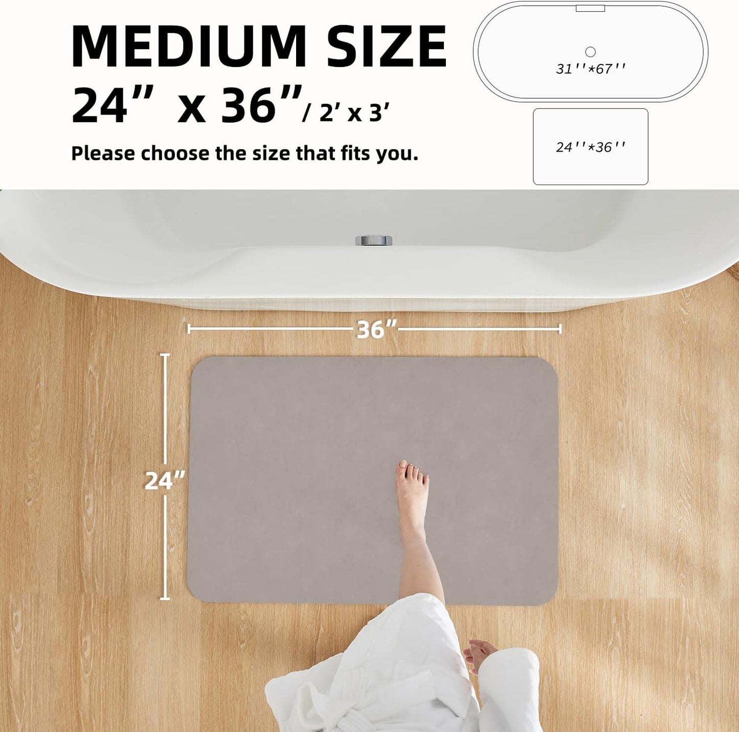 TYUU Bath Mat, Bathroom Rugs Non Slip Washable Thin Absorbent Quick Dry Bath Mat Fits Under Door Bathroom Floor Mat Perfect for Bath, Shower, or Sink 24"x36" Dark Grey