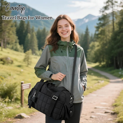 CAMTOP Mini Gym Bag for Women, Small Gym Tote Bag Puffy Quilted Sports Duffel Bag with Wet Compartment and Coin Purse Duffel Bags Dance Yoga Workout Bag for Gifts (All Black, Mini-12.6")