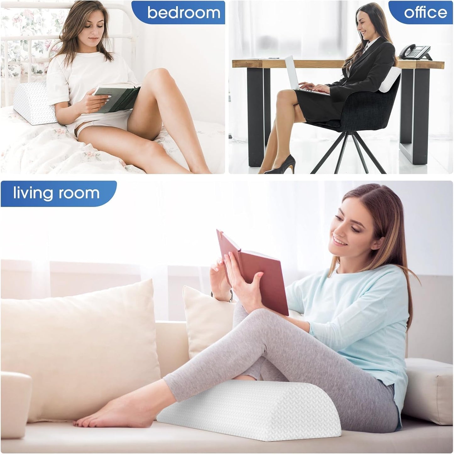 TranquilRelax Knee Pillow for Back Sleeping Memory Foam Half Moon Bolster Pillow for Legs, Under Knee Support, Ankle & Foot Comfort Orthopedic Pillow for Side Sleepers (Grey, 20.4" x 8" x 4.9")