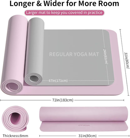 Extra Wide & Thick 8mm Yoga Mat, 72"x31.5" Large Non Slip Exercise Mat, Premium POE Material for Superior Cushioning & Stability, with Strap for Home Gym, Pilates
